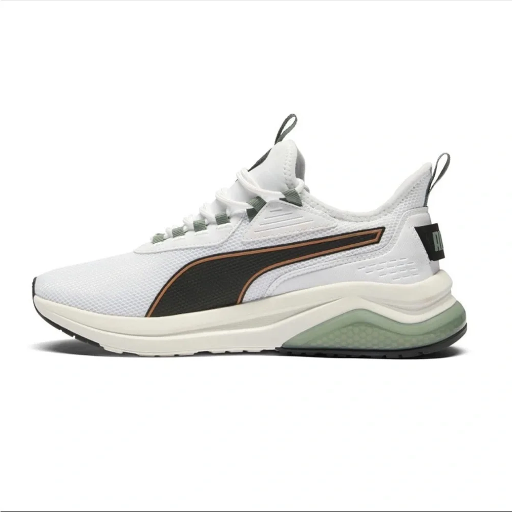 Puma White and Olive Athletic Shoes